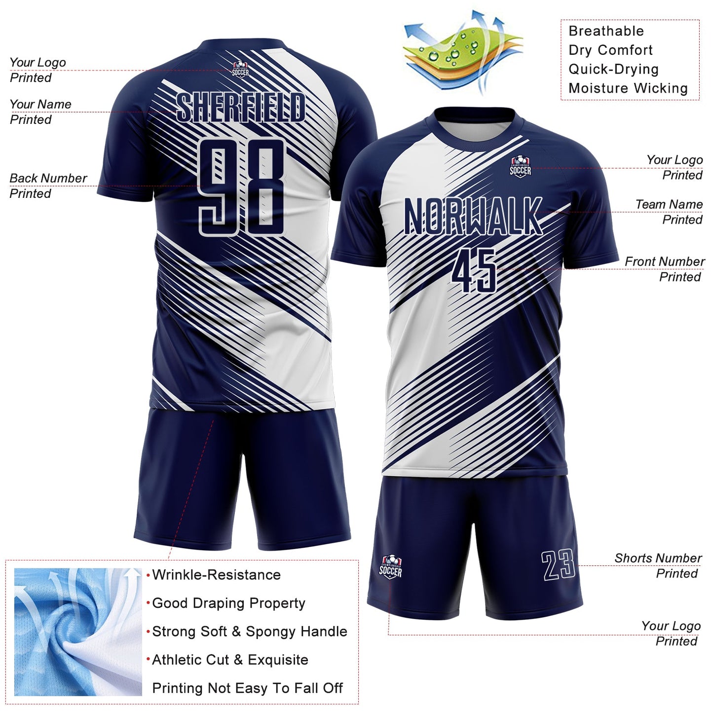 Custom Navy White Line Sublimation Soccer Uniform Jersey - Sky-Custom