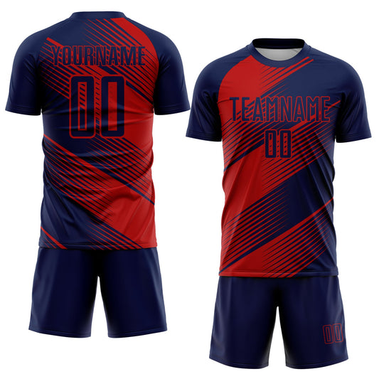 Custom Navy Red Line Sublimation Soccer Uniform Jersey - Sky-Custom