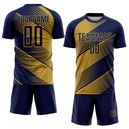 Custom Navy Old Gold Line Sublimation Soccer Uniform Jersey - Sky-Custom