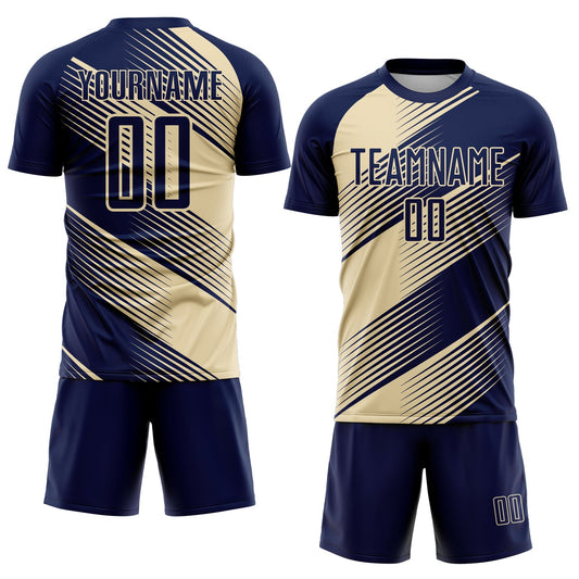 Custom Navy Cream Line Sublimation Soccer Uniform Jersey - Sky-Custom