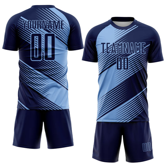 Custom Navy Light Blue Line Sublimation Soccer Uniform Jersey - Sky-Custom