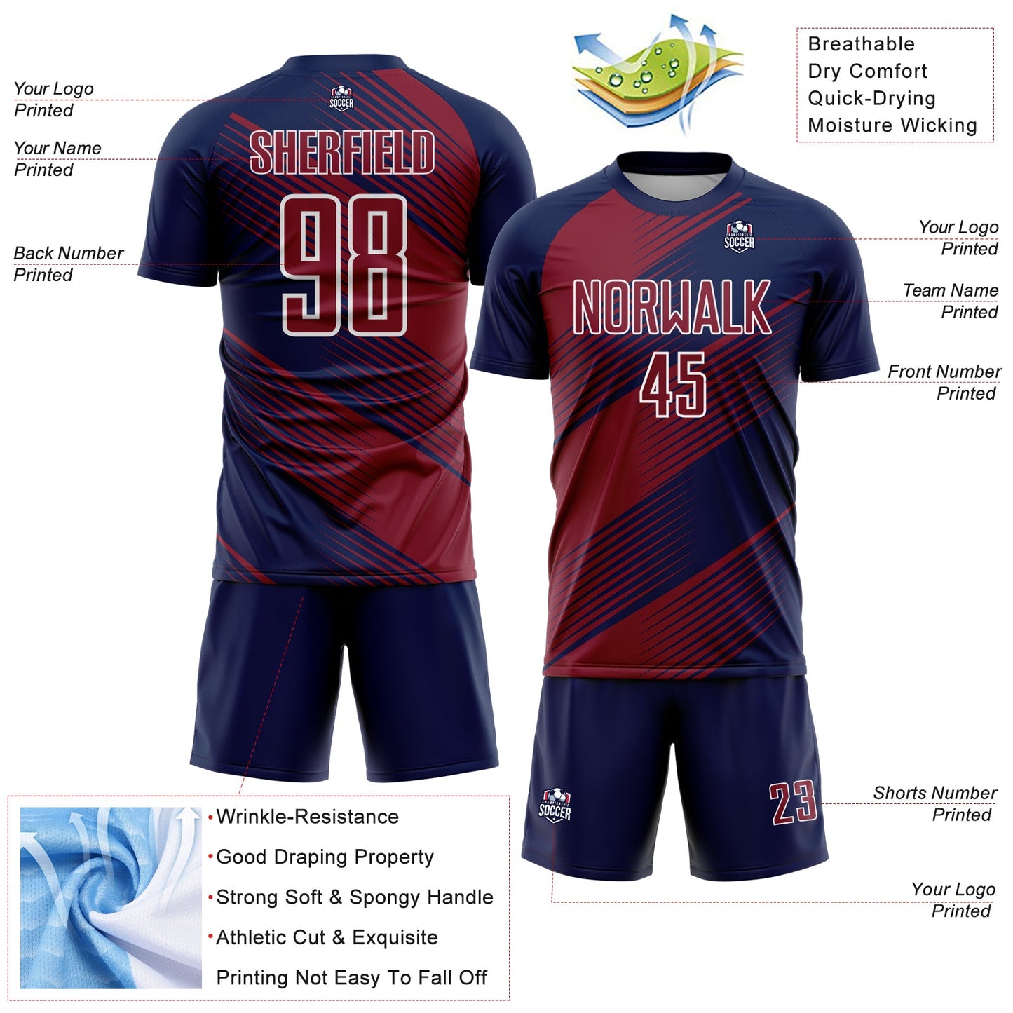 Custom Navy Crimson-White Line Sublimation Soccer Uniform Jersey - Sky-Custom