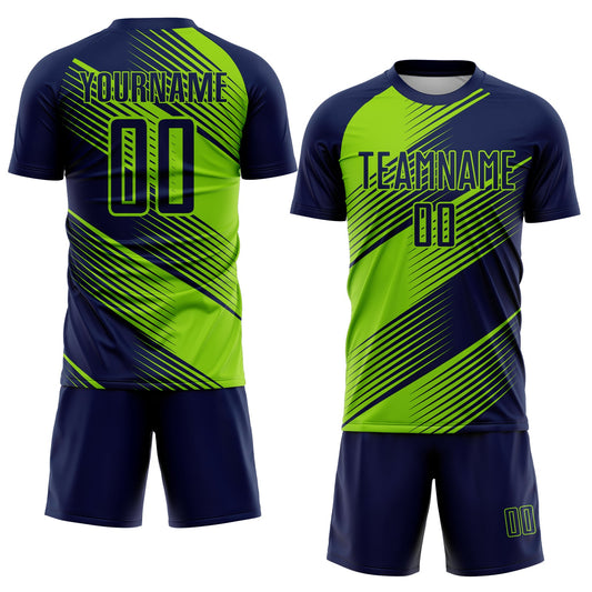 Custom Navy Neon Green Line Sublimation Soccer Uniform Jersey - Sky-Custom