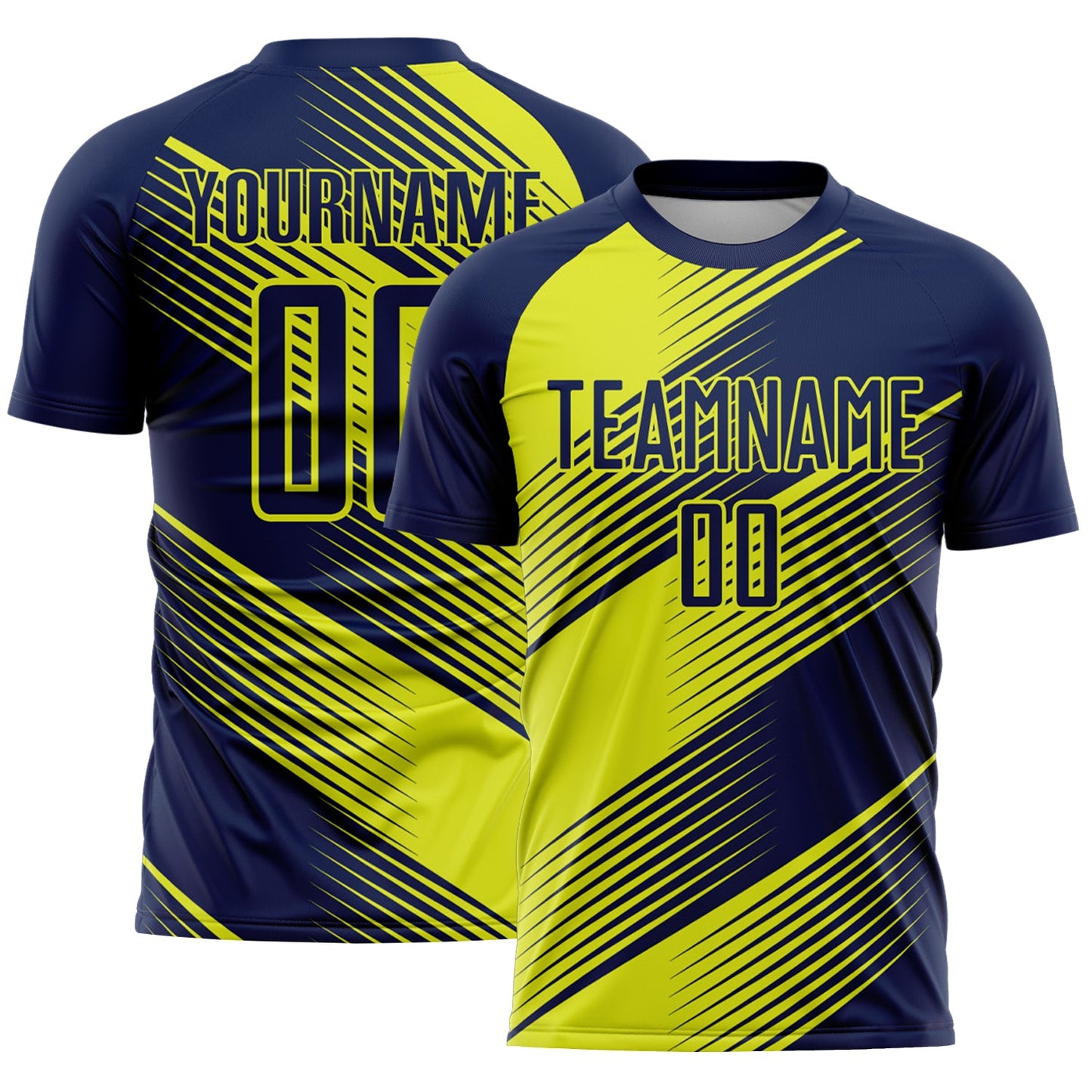 Custom Navy Neon Yellow Line Sublimation Soccer Uniform Jersey - Sky-Custom
