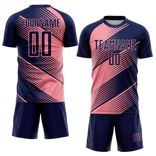 Custom Navy Medium Pink Line Sublimation Soccer Uniform Jersey - Sky-Custom