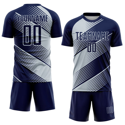 Custom Navy Silver Line Sublimation Soccer Uniform Jersey - Sky-Custom