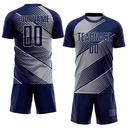 Custom Navy Gray Line Sublimation Soccer Uniform Jersey - Sky-Custom