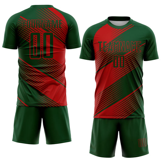 Custom Green Red Line Sublimation Soccer Uniform Jersey - Sky-Custom
