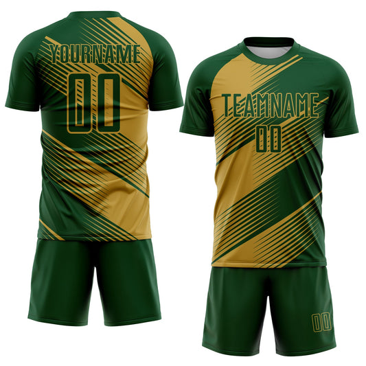 Custom Green Old Gold Line Sublimation Soccer Uniform Jersey - Sky-Custom