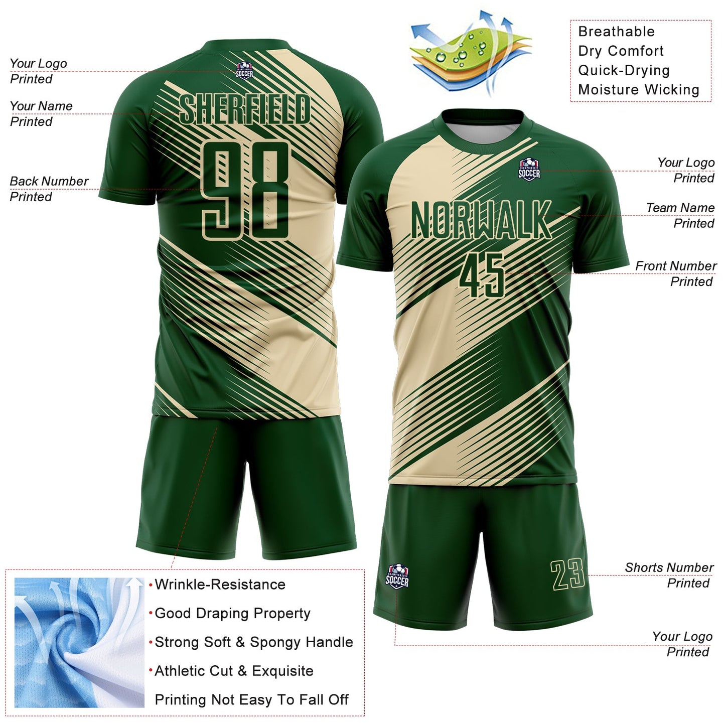 Custom Green Cream Line Sublimation Soccer Uniform Jersey - Sky-Custom