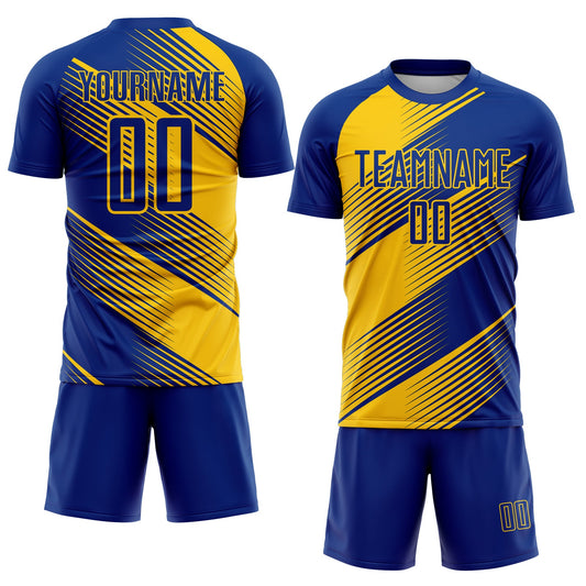 Custom Royal Yellow Line Sublimation Soccer Uniform Jersey - Sky-Custom