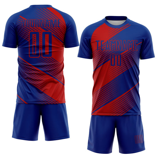 Custom Royal Red Line Sublimation Soccer Uniform Jersey - Sky-Custom