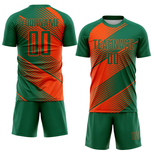 Custom Kelly Green Orange Line Sublimation Soccer Uniform Jersey - Sky-Custom
