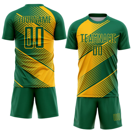 Custom Kelly Green Gold Line Sublimation Soccer Uniform Jersey - Sky-Custom