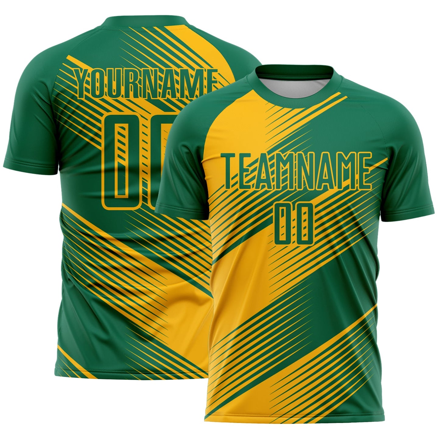 Custom Kelly Green Gold Line Sublimation Soccer Uniform Jersey - Sky-Custom