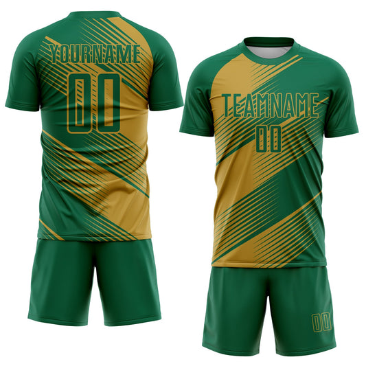 Custom Kelly Green Old Gold Line Sublimation Soccer Uniform Jersey - Sky-Custom