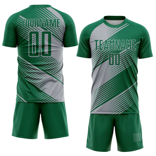 Custom Kelly Green Gray Line Sublimation Soccer Uniform Jersey - Sky-Custom