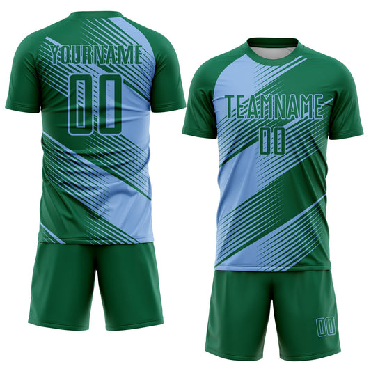 Custom Kelly Green Light Blue Line Sublimation Soccer Uniform Jersey - Sky-Custom