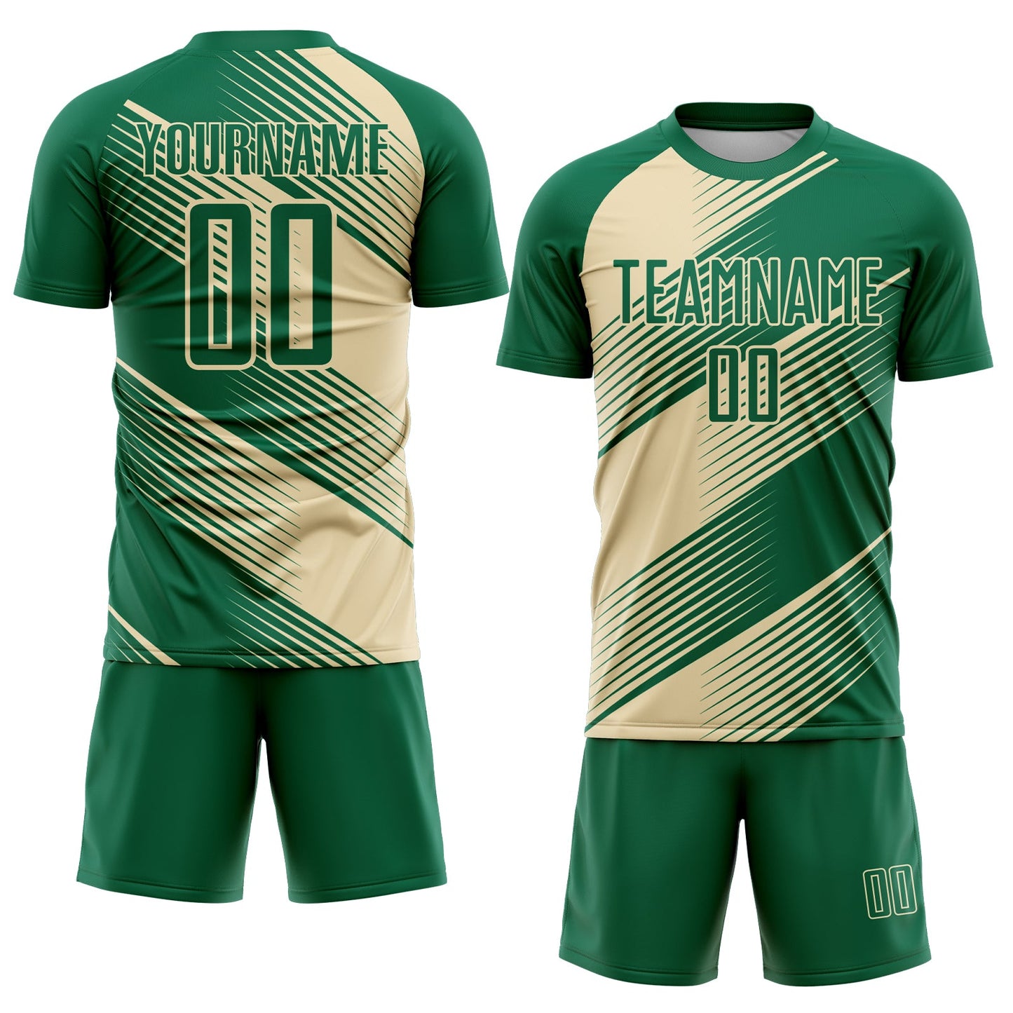 Custom Kelly Green Cream Line Sublimation Soccer Uniform Jersey - Sky-Custom