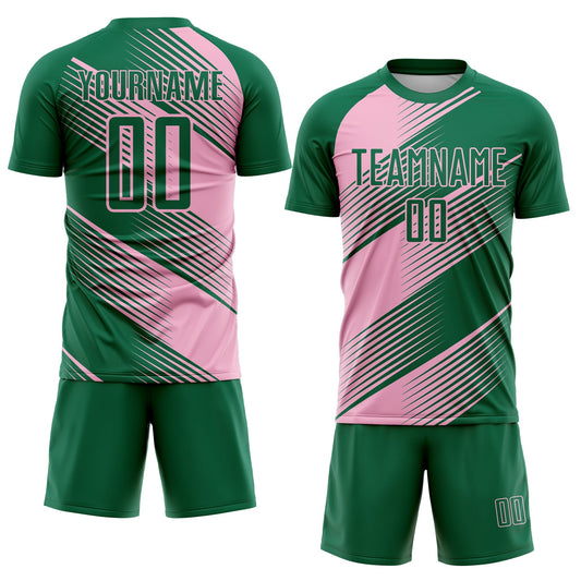 Custom Kelly Green Light Pink Line Sublimation Soccer Uniform Jersey - Sky-Custom