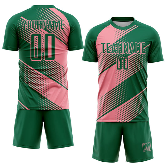 Custom Kelly Green Medium Pink Line Sublimation Soccer Uniform Jersey - Sky-Custom