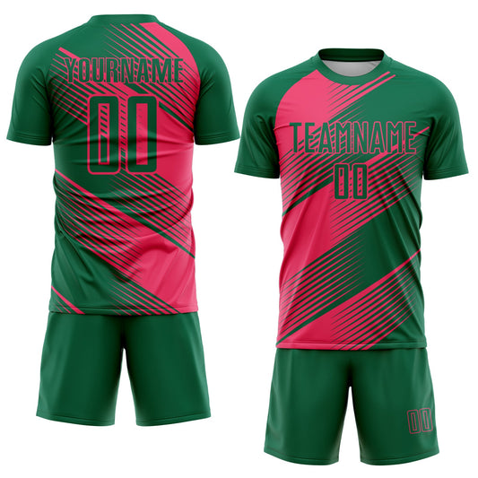 Custom Kelly Green Neon Pink Line Sublimation Soccer Uniform Jersey - Sky-Custom