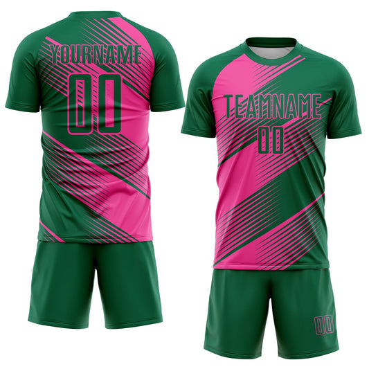Custom Kelly Green Pink Line Sublimation Soccer Uniform Jersey - Sky-Custom