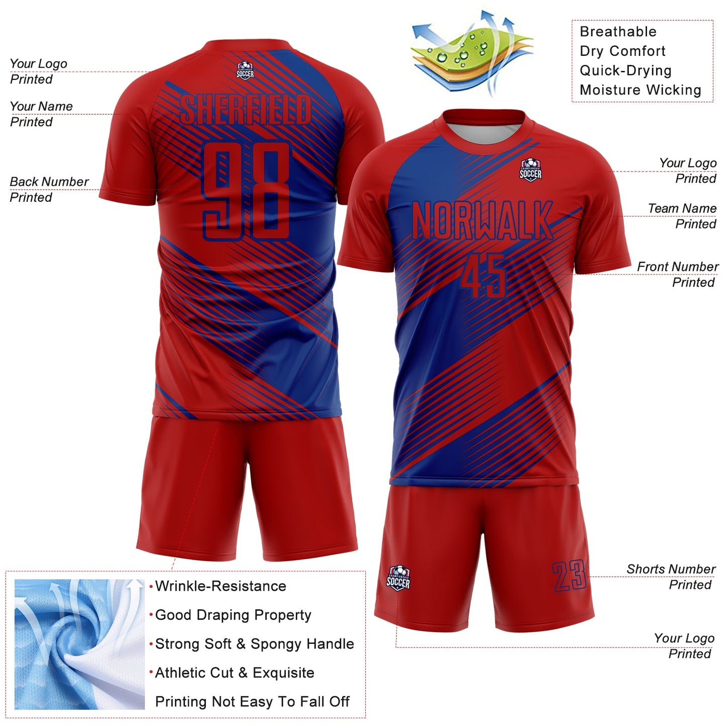 Custom Red Royal Line Sublimation Soccer Uniform Jersey - Sky-Custom