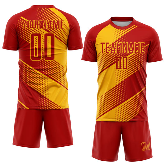 Custom Red Gold Line Sublimation Soccer Uniform Jersey - Sky-Custom
