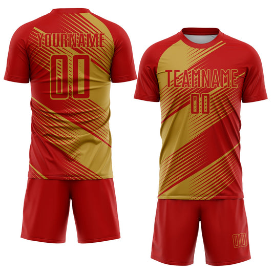 Custom Red Old Gold Line Sublimation Soccer Uniform Jersey - Sky-Custom