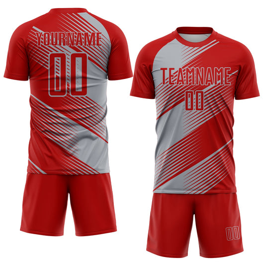 Custom Red Gray Line Sublimation Soccer Uniform Jersey - Sky-Custom