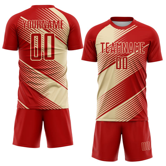 Custom Red Cream Line Sublimation Soccer Uniform Jersey - Sky-Custom