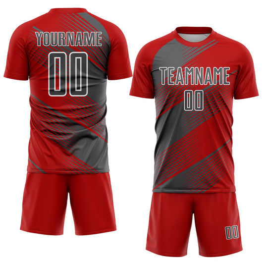 Custom Red Steel Gray-White Line Sublimation Soccer Uniform Jersey - Sky-Custom