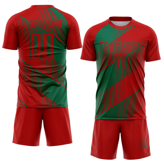 Custom Red Kelly Green Line Sublimation Soccer Uniform Jersey - Sky-Custom