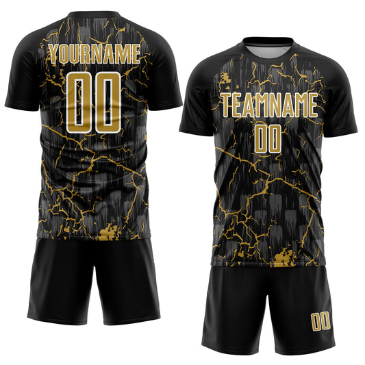 Custom Black Old Gold-White Lightning Sublimation Soccer Uniform Jersey - Sky-Custom