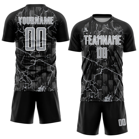 Custom Black Gray-White Lightning Sublimation Soccer Uniform Jersey - Sky-Custom