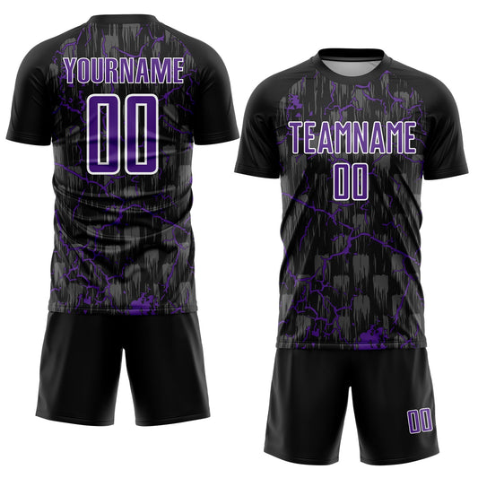Custom Black Purple-White Lightning Sublimation Soccer Uniform Jersey - Sky-Custom