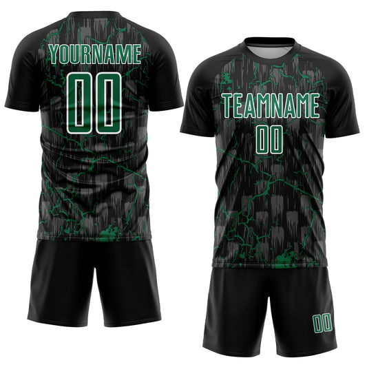 Custom Black Kelly Green-White Lightning Sublimation Soccer Uniform Jersey - Sky-Custom