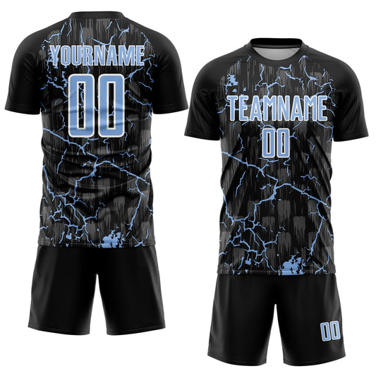 Custom Black Light Blue-White Lightning Sublimation Soccer Uniform Jersey - Sky-Custom