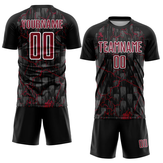 Custom Black Crimson-White Lightning Sublimation Soccer Uniform Jersey - Sky-Custom