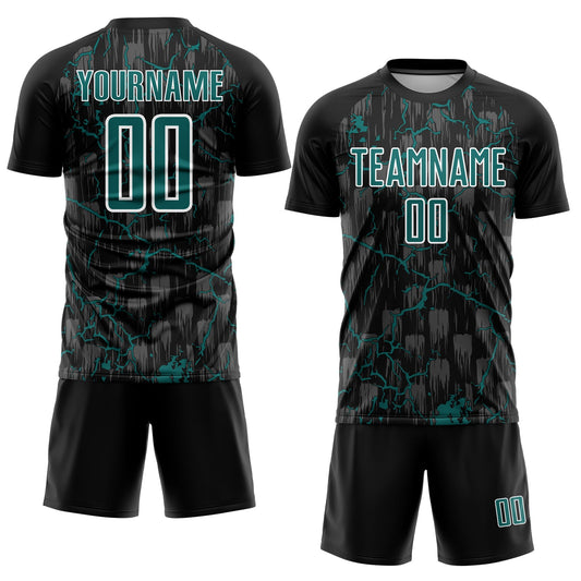 Custom Black Teal-White Lightning Sublimation Soccer Uniform Jersey - Sky-Custom