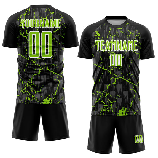 Custom Black Neon Green-White Lightning Sublimation Soccer Uniform Jersey - Sky-Custom