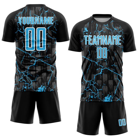 Custom Black Sky Blue-White Lightning Sublimation Soccer Uniform Jersey - Sky-Custom
