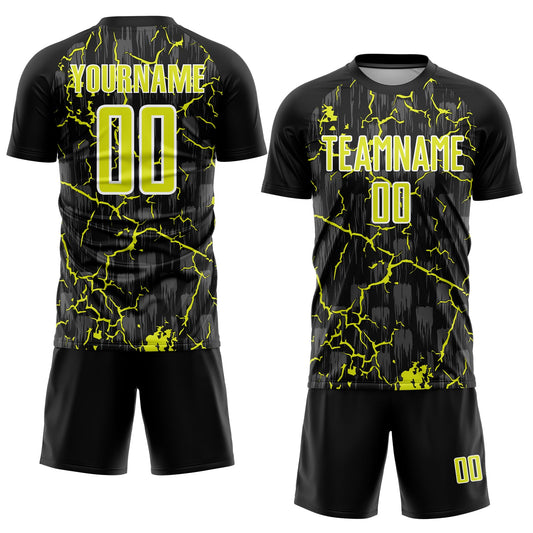 Custom Black Neon Yellow-White Lightning Sublimation Soccer Uniform Jersey - Sky-Custom