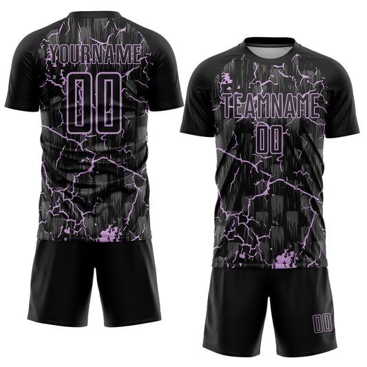 Custom Black Light Purple Lightning Sublimation Soccer Uniform Jersey - Sky-Custom