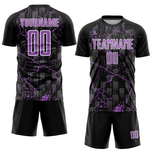 Custom Black Medium Purple-White Lightning Sublimation Soccer Uniform Jersey - Sky-Custom