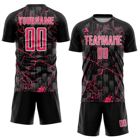 Custom Black Neon Pink-White Lightning Sublimation Soccer Uniform Jersey - Sky-Custom