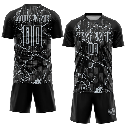 Custom Black Silver Lightning Sublimation Soccer Uniform Jersey - Sky-Custom
