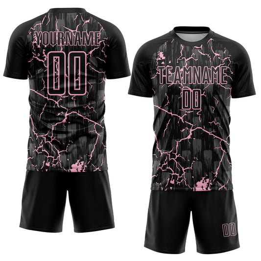 Custom Black Light Pink Lightning Sublimation Soccer Uniform Jersey - Sky-Custom