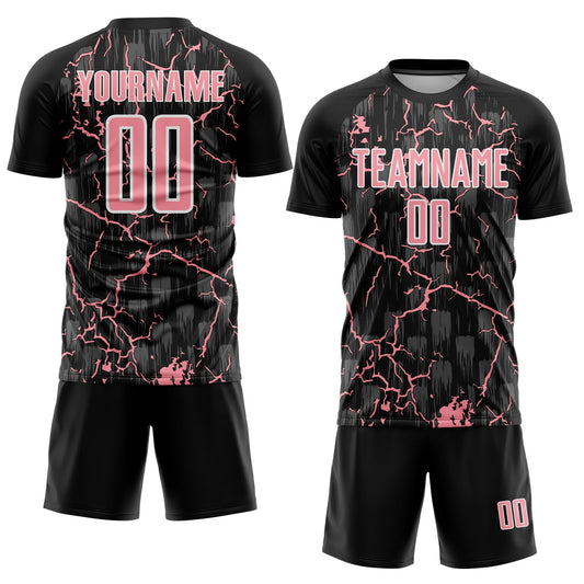 Custom Black Medium Pink-White Lightning Sublimation Soccer Uniform Jersey - Sky-Custom